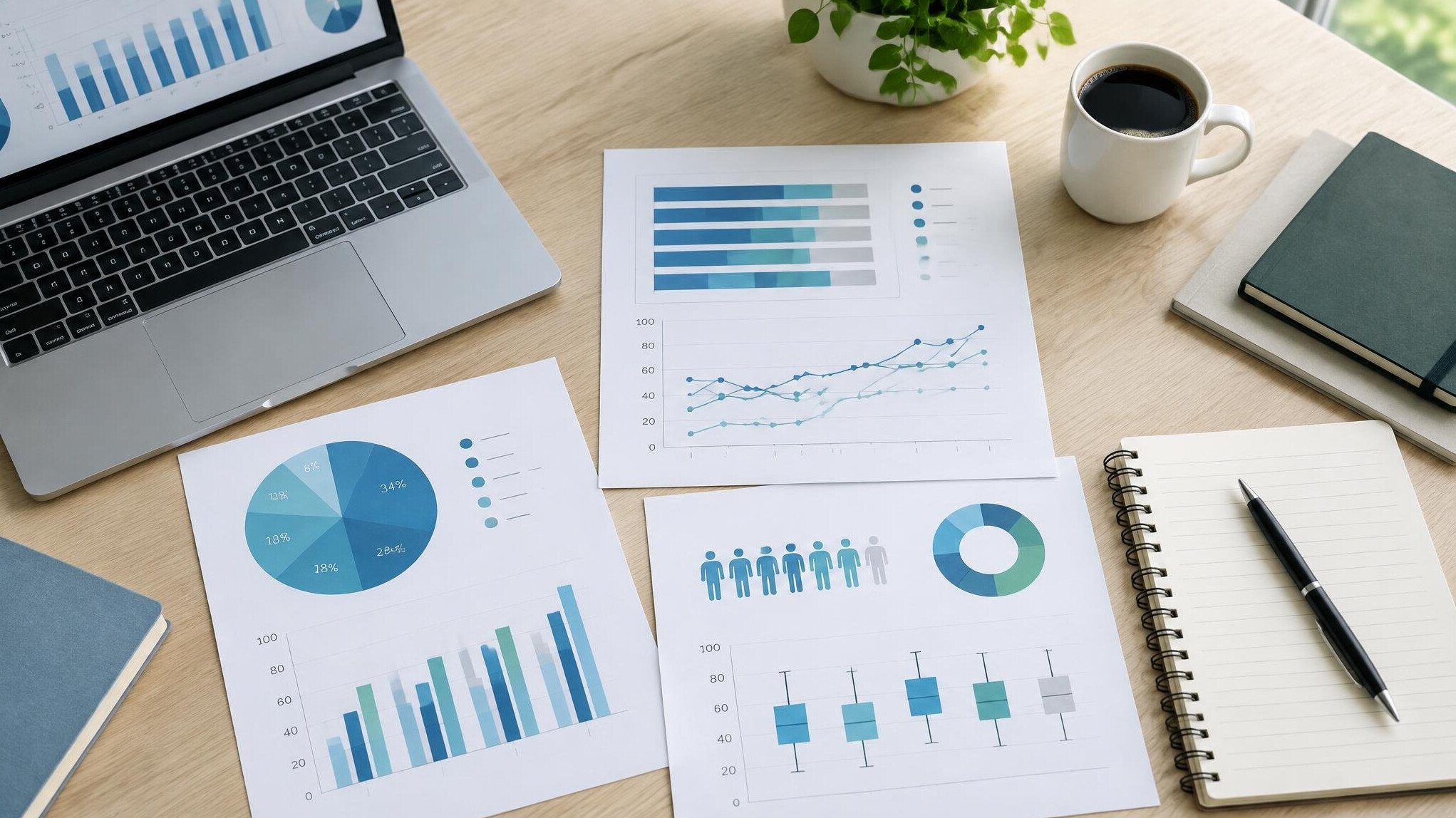 Research dashboard with charts and survey data on a screen
